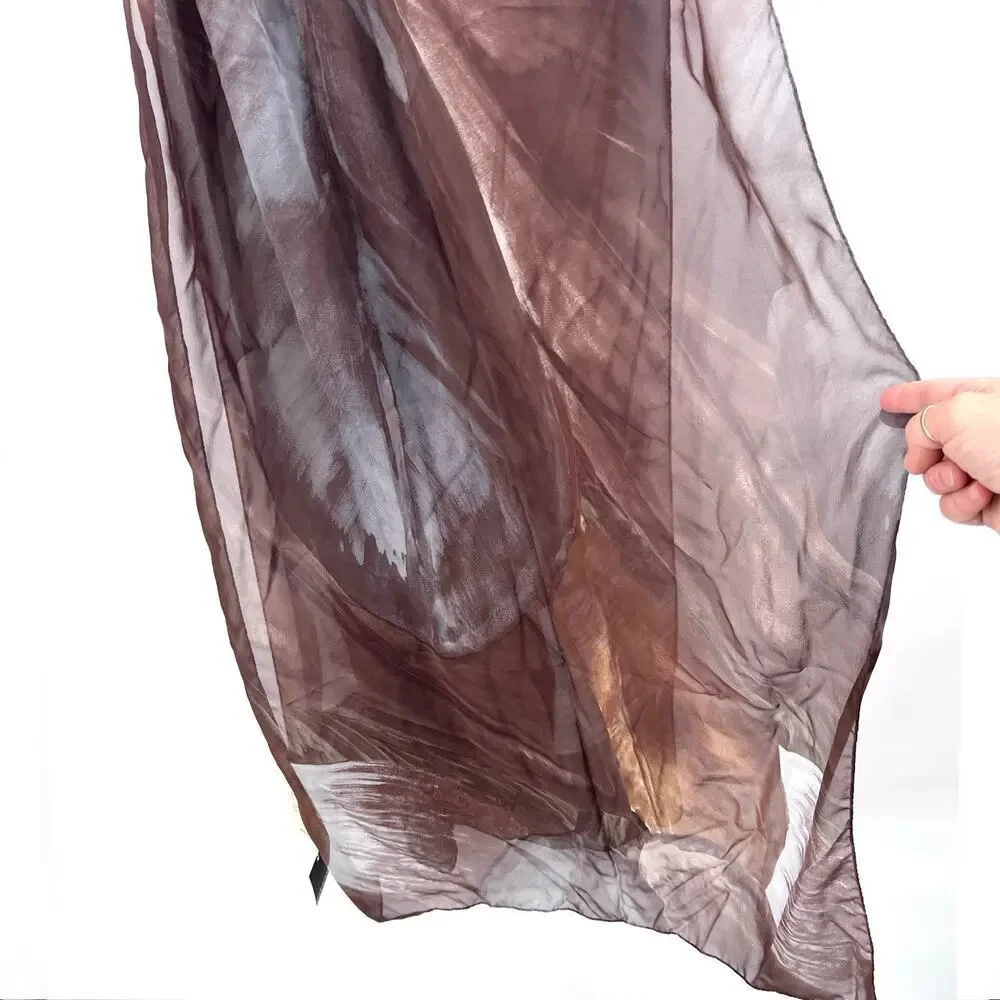 Eskandar 100% Silk Brown Ficus Elasticus Georgette Scarf - Picture 2 of 10